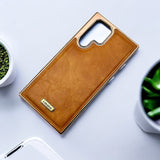 Samsung Galaxy S22 Ultra PU Leather Gold Chrome Plated Case Cover