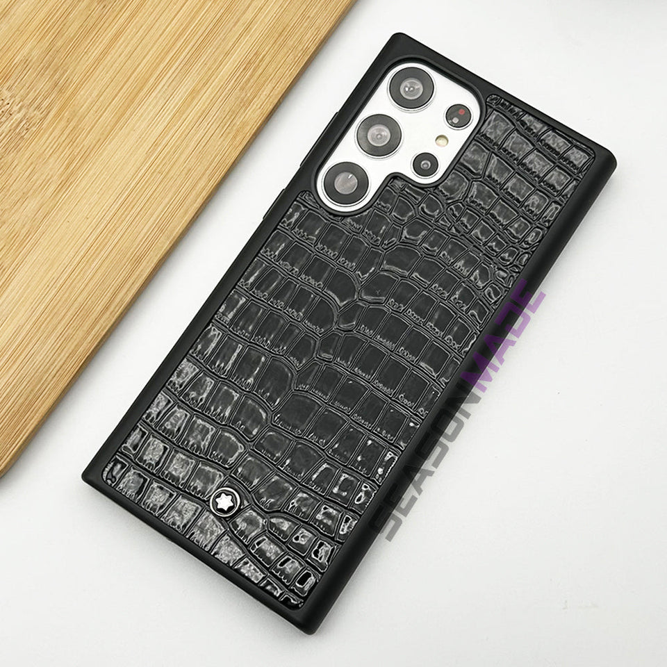 Samsung Galaxy S22 Ultra Croc Pattern MB Logo PU Leather Case Cover