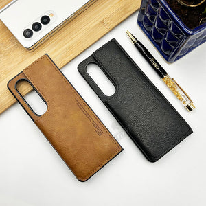 Z Fold 4 Leather Case With Back Side Protective Card Holder Slot