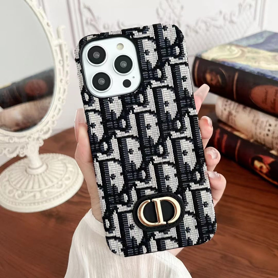 iPhone Luxury Brand CD Embroidery Case Cover Black