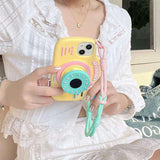 iPhone 3D Retro Camera Silicone Case Cover With Sling Yellow