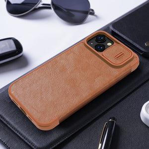 iPhone 15 Series Nillkin Camera Protection QIN Leather Flip Case Brown