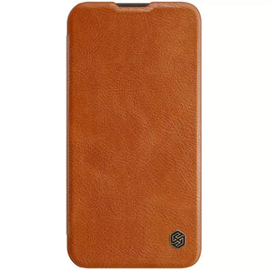 iPhone 15 Series Nillkin Camera Protection QIN Leather Flip Case Brown