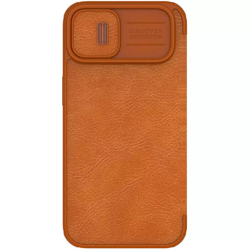 iPhone 15 Series Nillkin Camera Protection QIN Leather Flip Case Brown