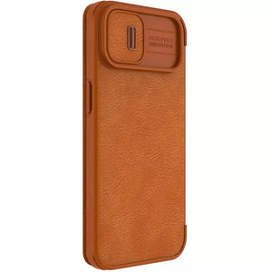 iPhone 15 Series Nillkin Camera Protection QIN Leather Flip Case Brown