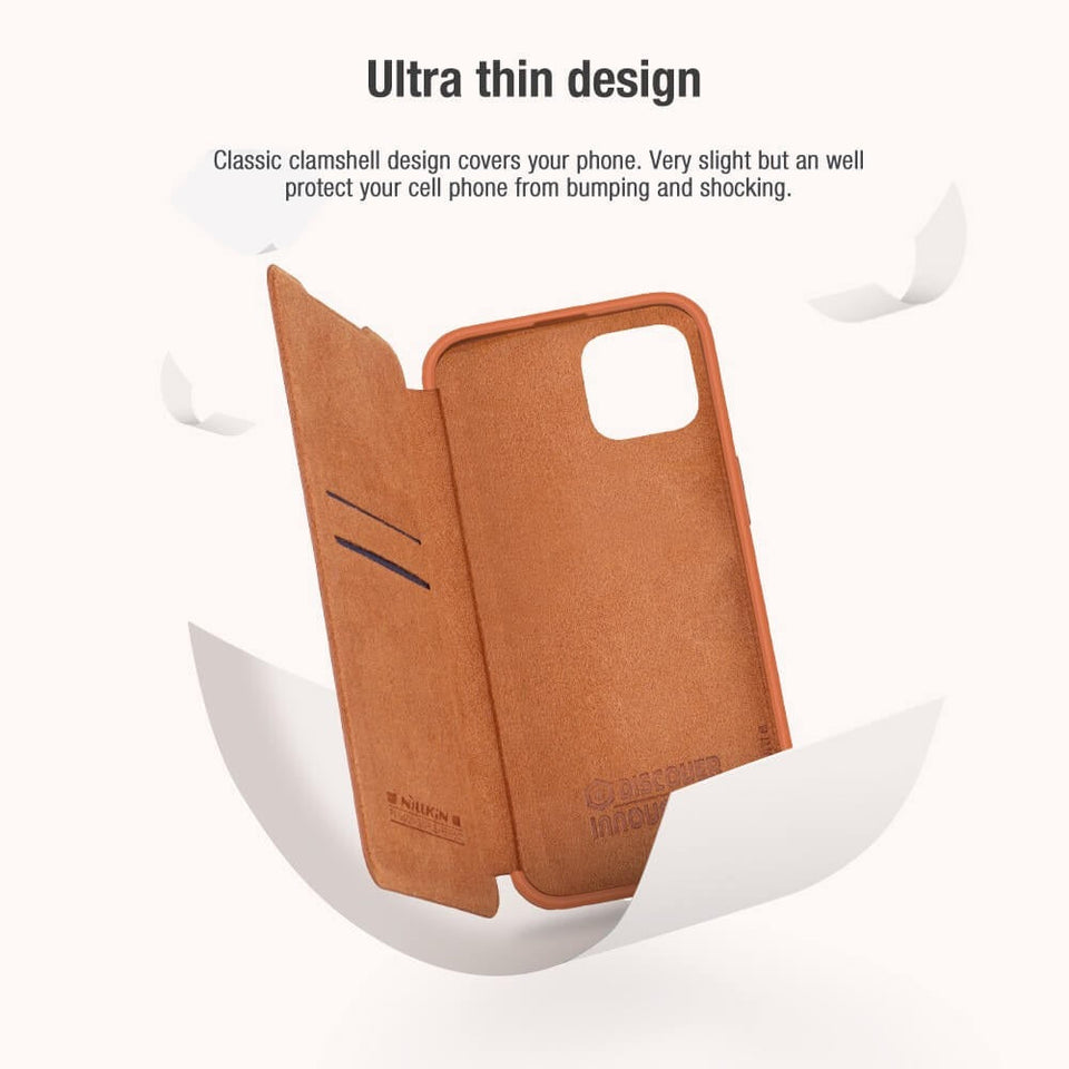 iPhone 15 Series Nillkin Camera Protection QIN Leather Flip Case Brown