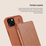 iPhone 15 Series Nillkin Camera Protection QIN Leather Flip Case Brown