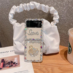 Samsung Galaxy Z Flip 4 Luxury Crystal Diamond Swan Design Case Cover