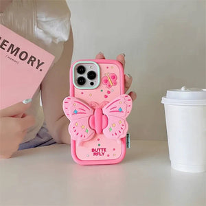 iPhone 3D Cute Silicone Butterfly Shockproof Case Cover (Pink)