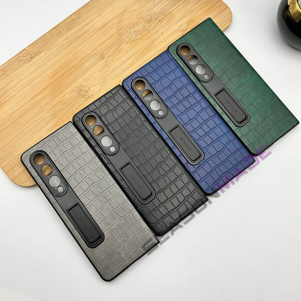 Samsung Galaxy Z Fold 4 Croc Pattern Kickstand Leather Camera Protection Case Cover