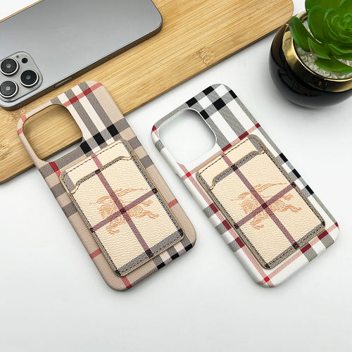 iPhone Luxury Plaid BB Pattern PU Leather Card Holder Case cover