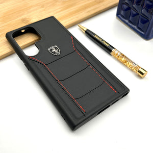 Samsung Galaxy S23 Ferrari Sports Car Logo Side Stitch Leather Case