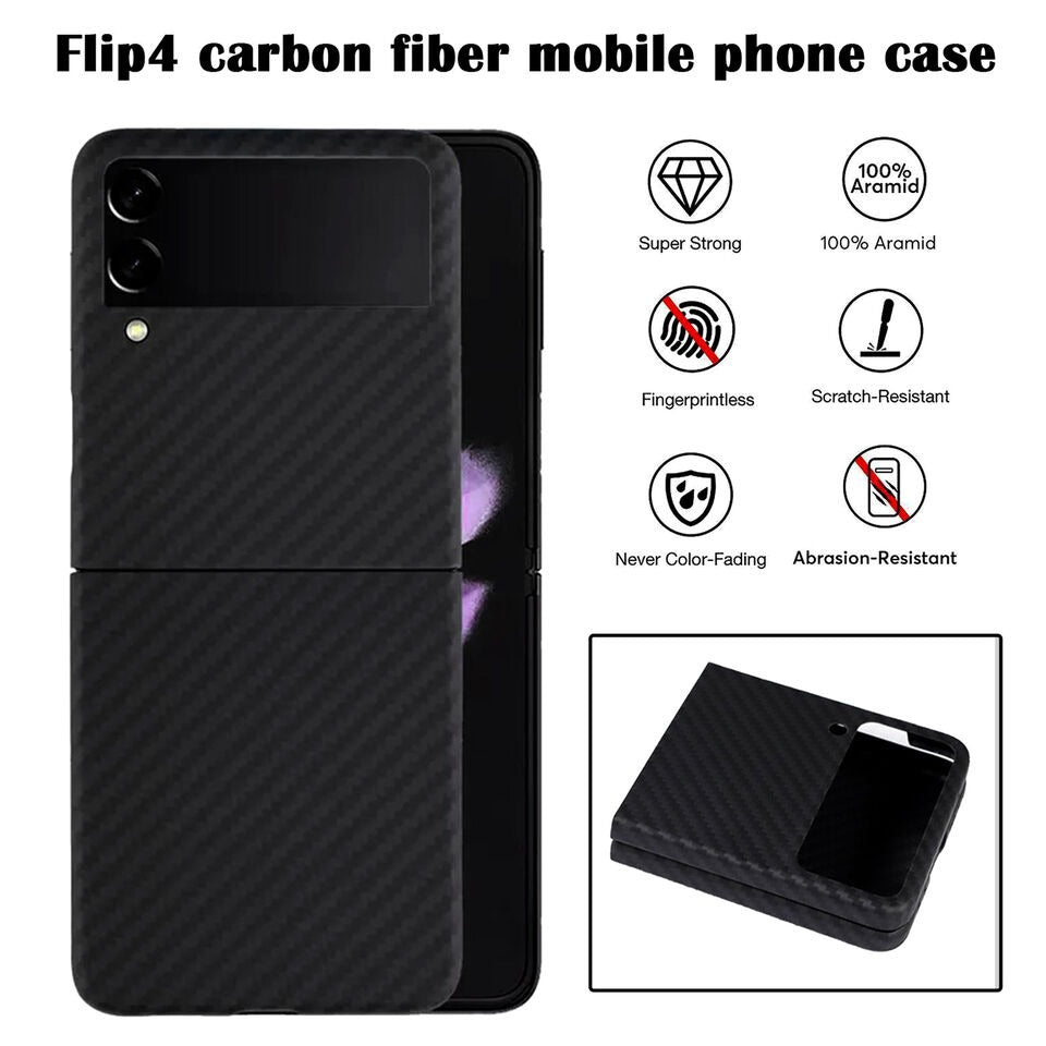 Samsung Galaxy Z Flip 4 Carbon Fiber Texture Pc Hard Case Cover Black