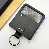 Samsung Galaxy Z Flip 4 Leather Ring Holder Inside Velvet Case Cover Black