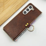 Samsung Z Fold 5 PU Leather Chrome Plated Ring Case Cover Inside Velvet