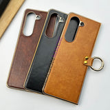 Samsung Z Fold 5 PU Leather Chrome Plated Ring Case Cover Inside Velvet