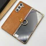 Samsung Z Fold 5 PU Leather Chrome Plated Ring Case Cover Inside Velvet