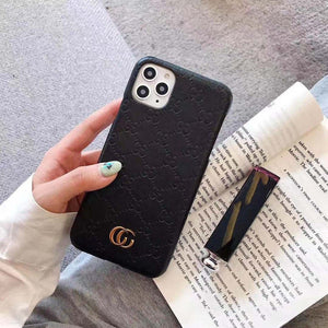 iPhone 15 Series Luxury GG Fashion Leather Brand Case Cover