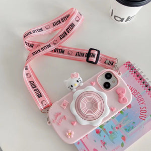 iPhone 3D Cute Kitty Silicone Case With Sling Strap