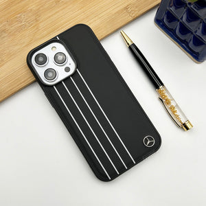 iPhone Merc Black Leather White Stripe Case Cover