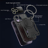 iPhone 15 Series Luxury Camera Lens Protection Metal Magnetic Stand Cover Black