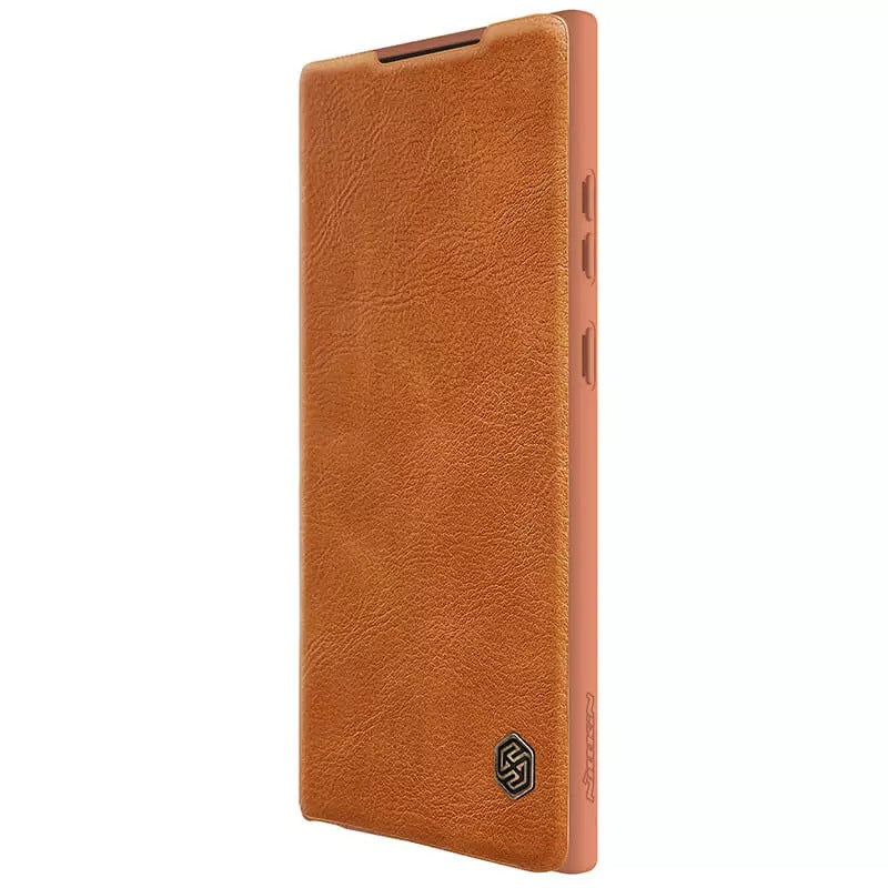 Samsung Galaxy S23 Ultra Camera Protection QIN Leather Flip Case Brown