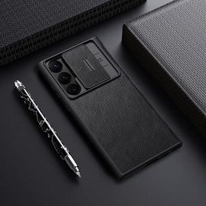 Samsung Galaxy S23 Ultra Camera Protection QIN Leather Flip Case Black