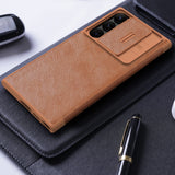 Samsung Galaxy S23 Ultra Camera Protection QIN Leather Flip Case Black