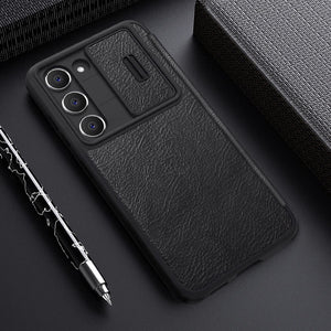 Samsung Galaxy S23 Camera Protection QIN Leather Flip Case Black