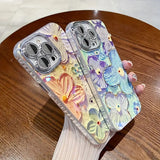 iPhone 15 Series Luxury 3D Oil Painting Floral Design With Glitter Lens Protection Case Cover