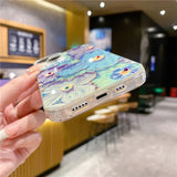 iPhone 15 Series Luxury 3D Oil Painting Floral Design With Glitter Lens Protection Case Cover