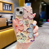 iPhone 15 Series Luxury 3D Oil Painting Floral Design With Glitter Lens Protection Case Cover