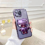 iPhone Cartoon Kitty Cat Camera Protection Glitter Case Cover Purple