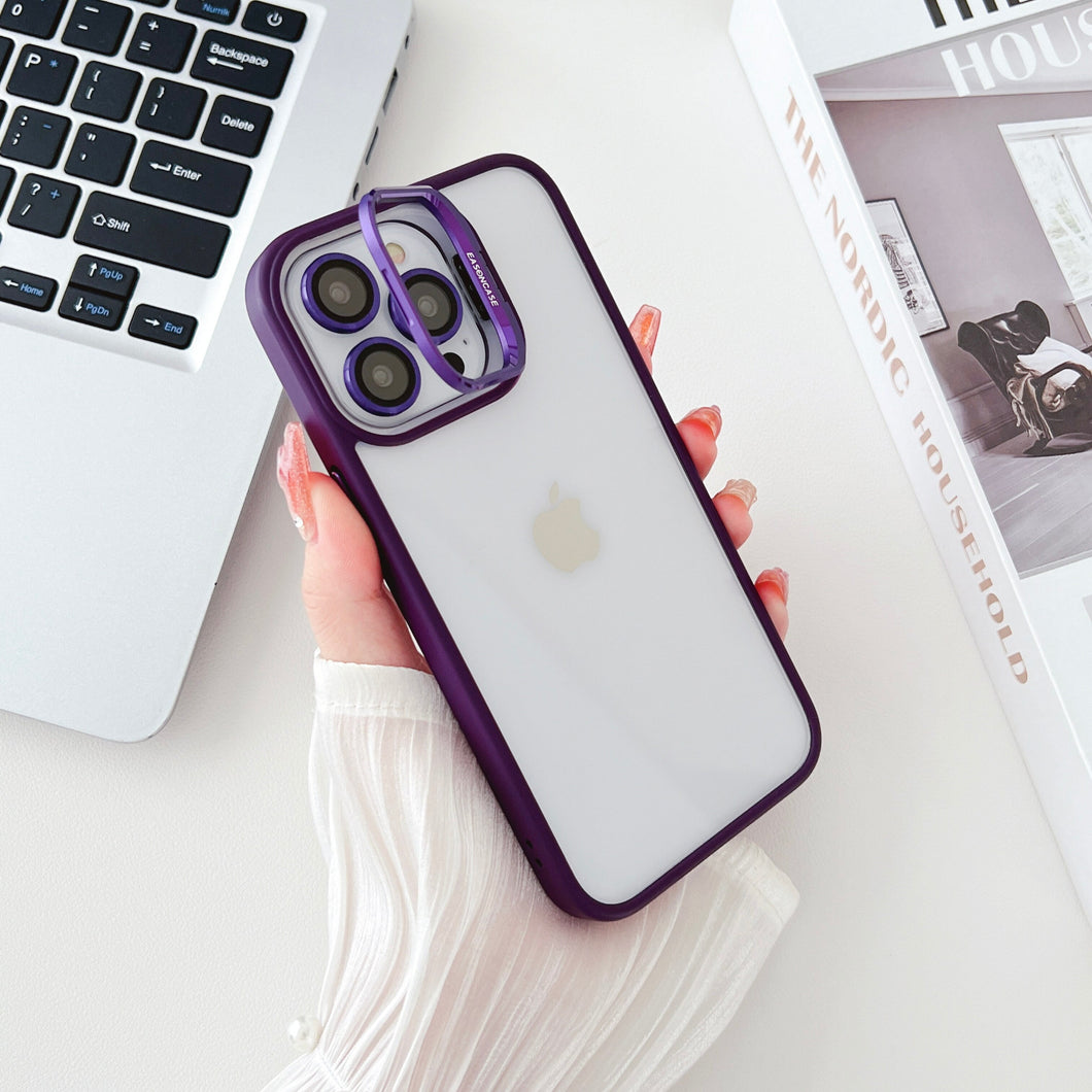 iPhone 15 Series Hollow Flipping Lens Bracket Case Cover Deep Purple