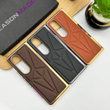 Samsung Z Fold 4 PU Triangular Leather Chrome Plated Front Screen Protector Case Cover