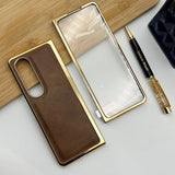 Samsung Z Fold 3 PU Leather Chrome Plated With Front Screen Protector Case Cover