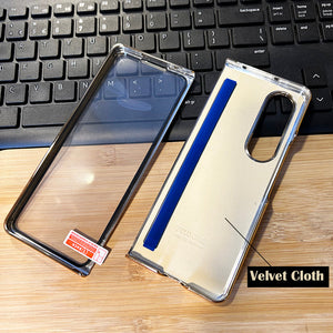 Samsung Z Fold 4 PU Leather Chrome Plated With Front Screen Protector Case Cover