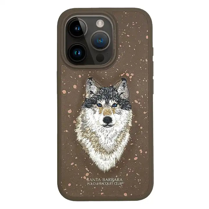 iPhone 15 Series Premium Santa Barbara Savana Wolf Leather Case Cover Brown