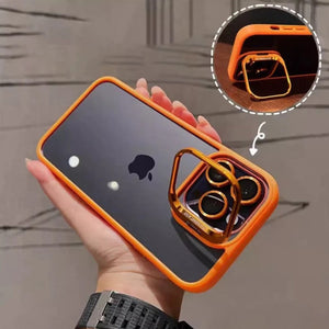 iPhone 15 Series Hollow Flipping Bracket Case Cover With Camera Protection Lens Orange