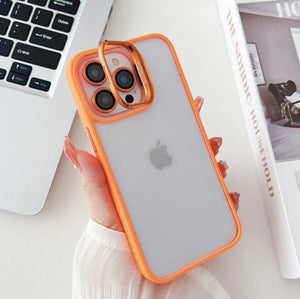 iPhone Hollow Flipping Bracket Case Cover With Camera Protection Lens Orange Edition