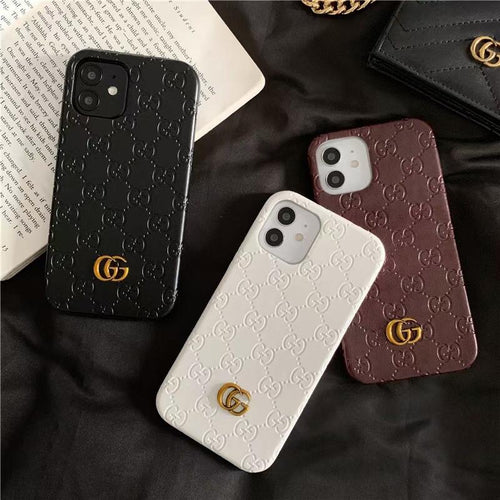 iPhone 15 Series Luxury GG Fashion Leather Brand Case Cover