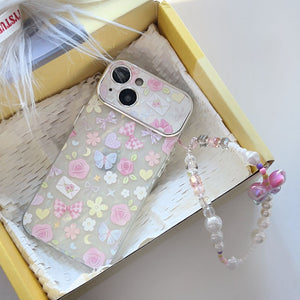 iPhone 15 Series Floral Bow Case With Butterfly Pendant Holder