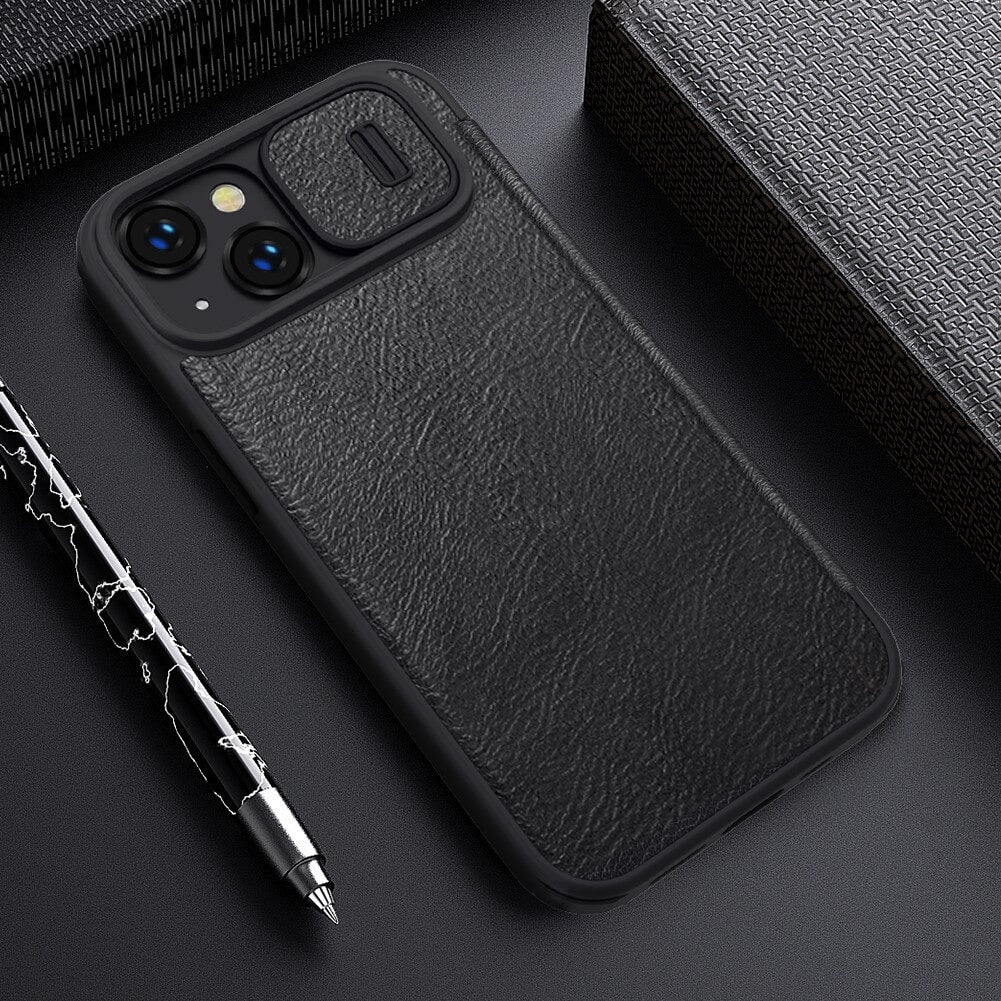 iPhone 15 Series Nillkin Camera Protection QIN Leather Flip Case Black