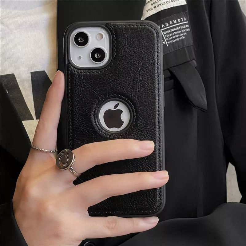 iPhone Luxury Leather Logo Cut Back Case Cover