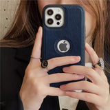 iPhone Luxury Leather Logo Cut Back Case Cover