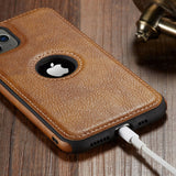 iPhone Luxury Leather Logo Cut Back Case Cover