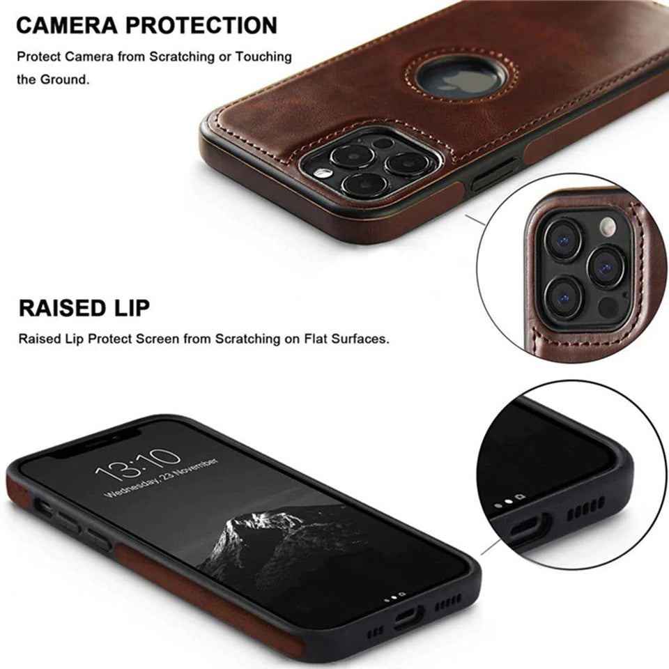 iPhone Luxury Leather Logo Cut Back Case Cover