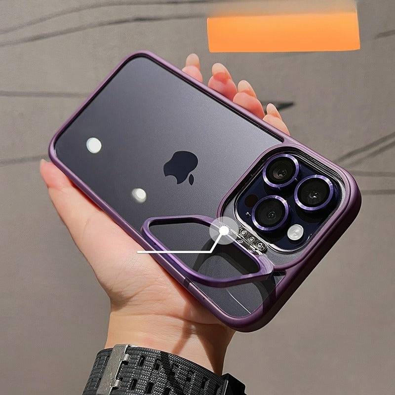 iPhone 15 Series Hollow Flipping Lens Bracket Case Cover Deep Purple