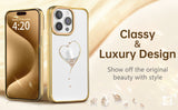 iPhone 15 Series Heart Rhinestone Diamond Plated Hard Clear PC Back Cover