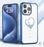 iPhone 15 Series Heart Rhinestone Diamond Plated Hard Clear PC Back Cover